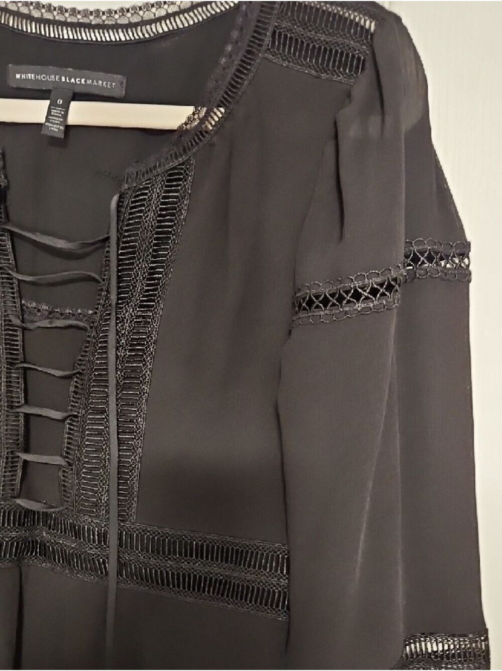 White House Black Market Black Crochet-Trim Top Size 0 - Picture 10 of 10